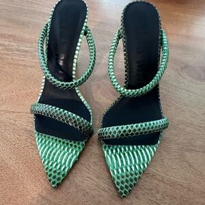 Alias Mae Green Snake Pattern Heels